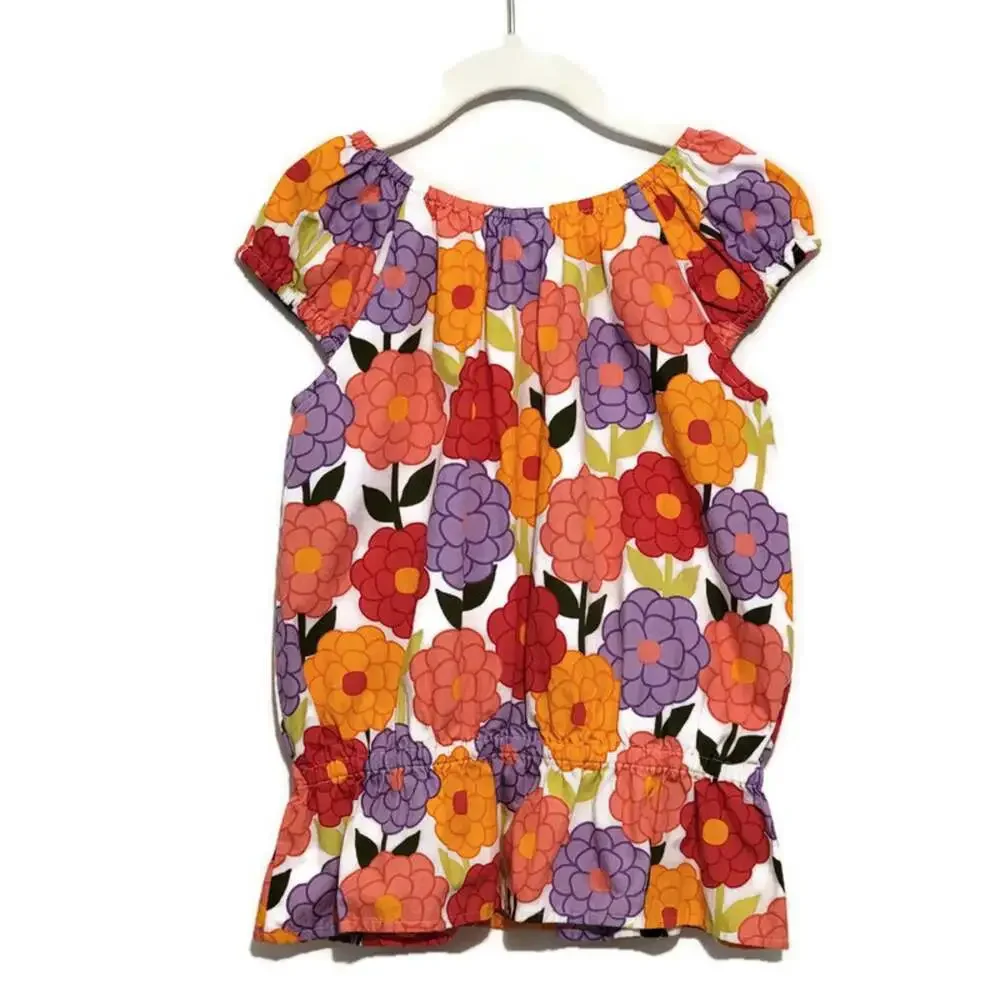 Gymboree Girls Floral Cotton Top Colorful Short Sleeve Summer Shirt Size 8